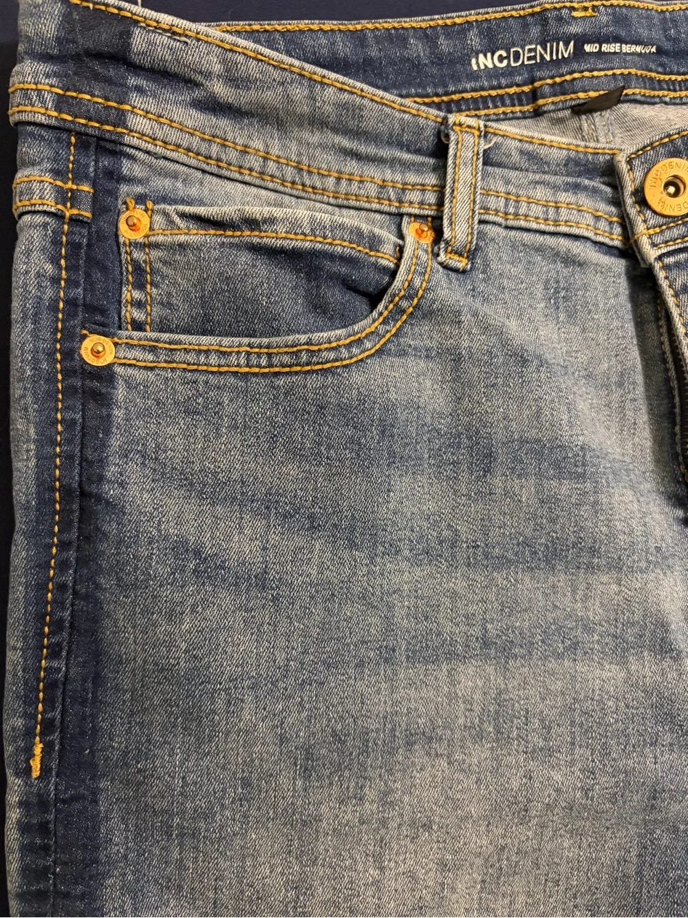 Womens Faded Blue Denim Bermuda Shorts with Indigo Trim Size 12